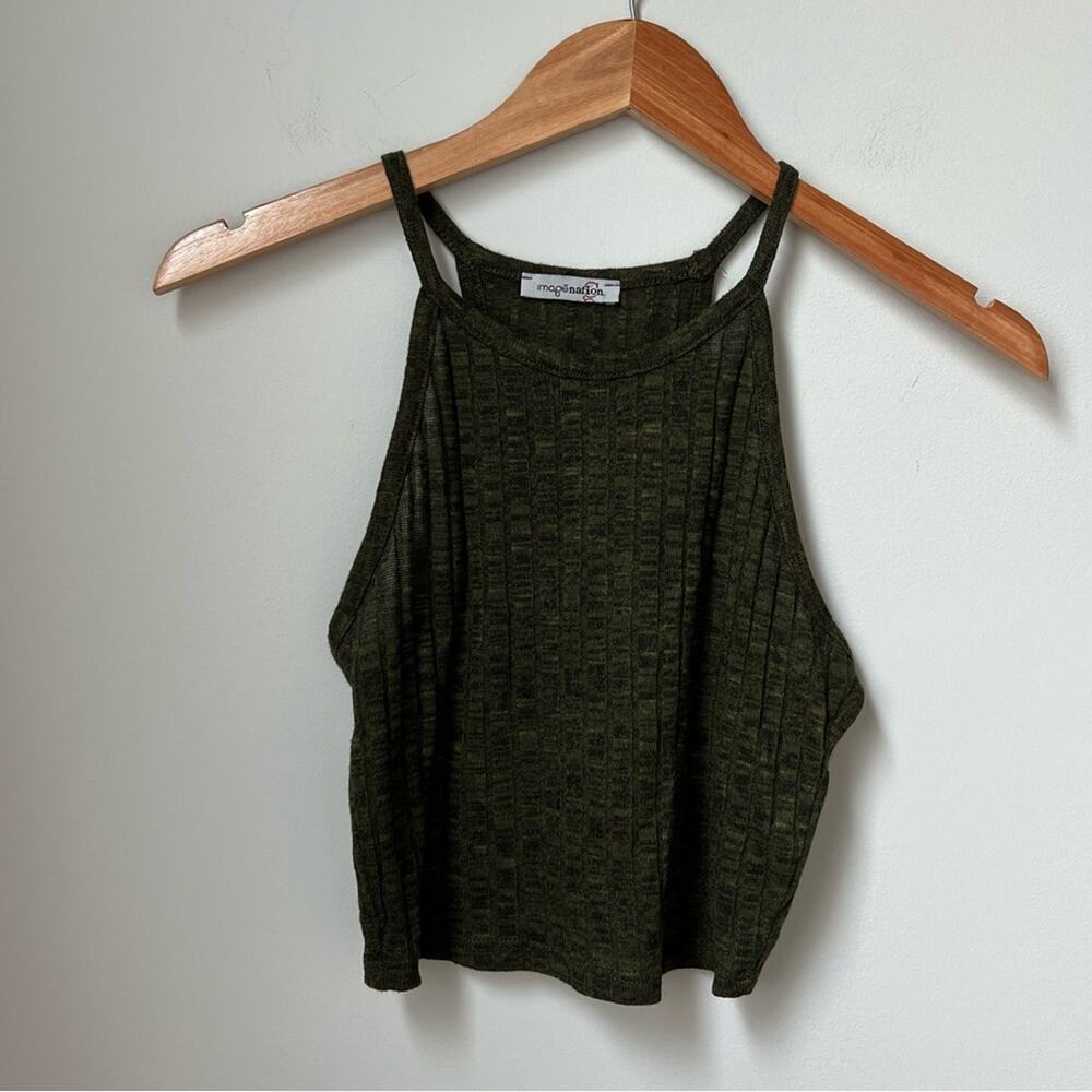 Imagination Ribbed Green Cropped Tank Top Size S